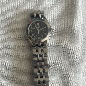 Victorinox Silver Black Analog Watch with Metal Link Bracelet
